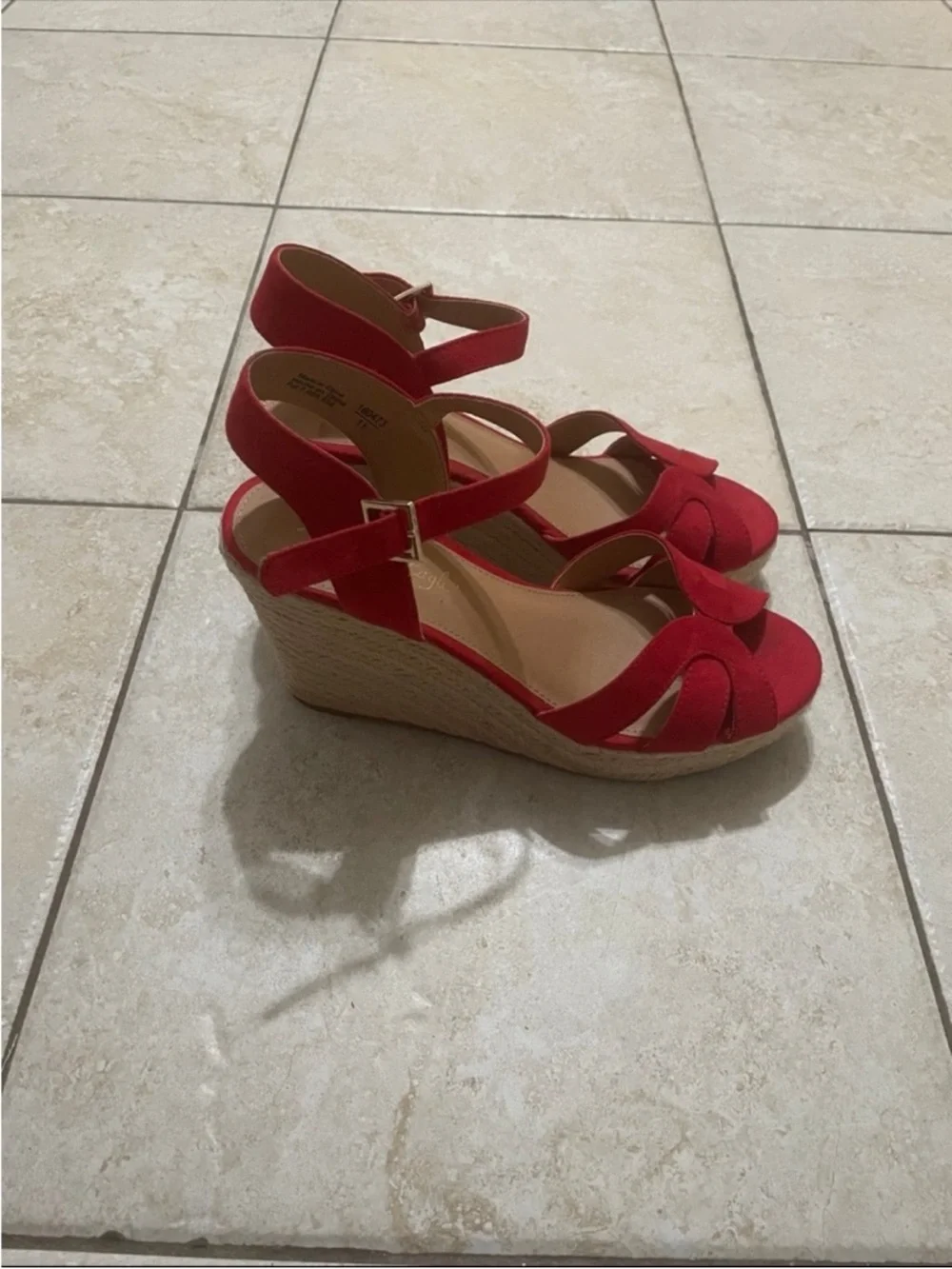 American Eagle Outfitters Red Suede Espadrille Wedge Sandals